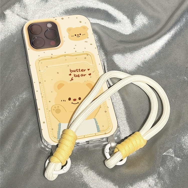 奥菲顿趣味黄油小熊挂绳卡包适用iPhone15/14pro手机壳苹果13/12