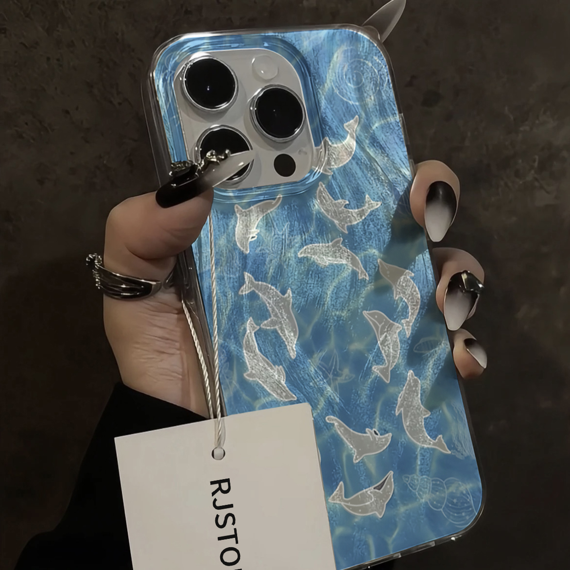 JIANGZI小众海洋海豚羽纱纹iPhone15/14promax手机壳11苹果13/12
