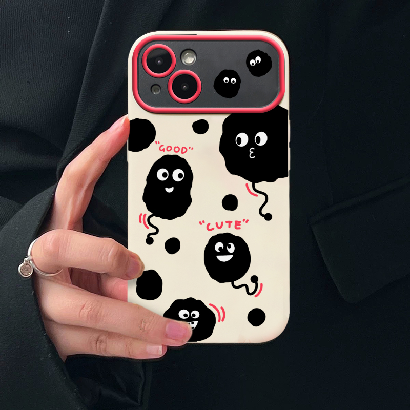 ins可爱煤球菌iPhone14promax镜头框手机壳苹果13/12/11全包软套
