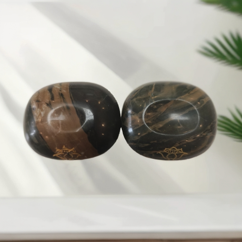 赏荷花明亮石头镜石镜椭圆形清凉石头镜摆件高档纯手工