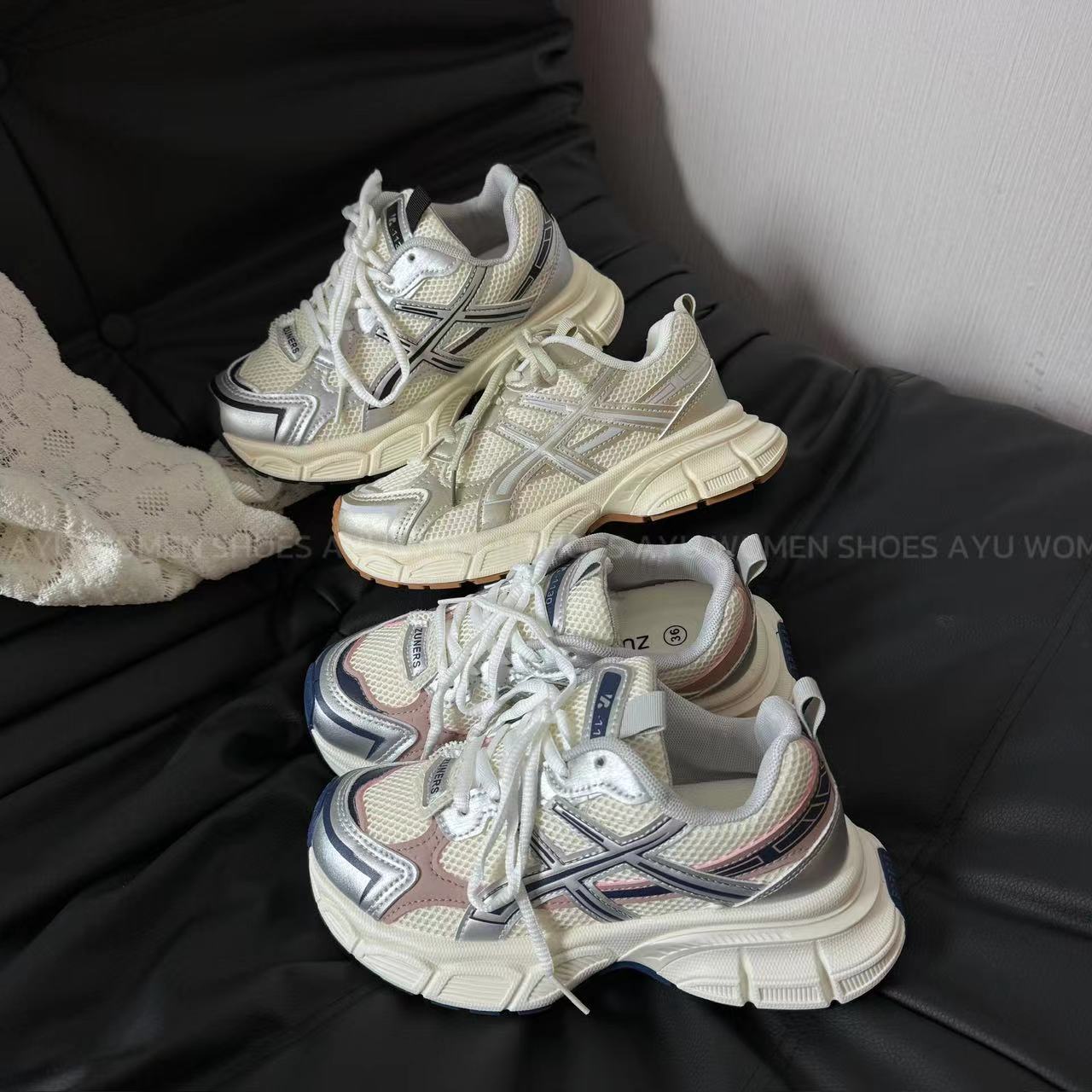 【AYU】2025年新款老爹鞋女透气网面休闲运动增高鞋老爹鞋女ins网红