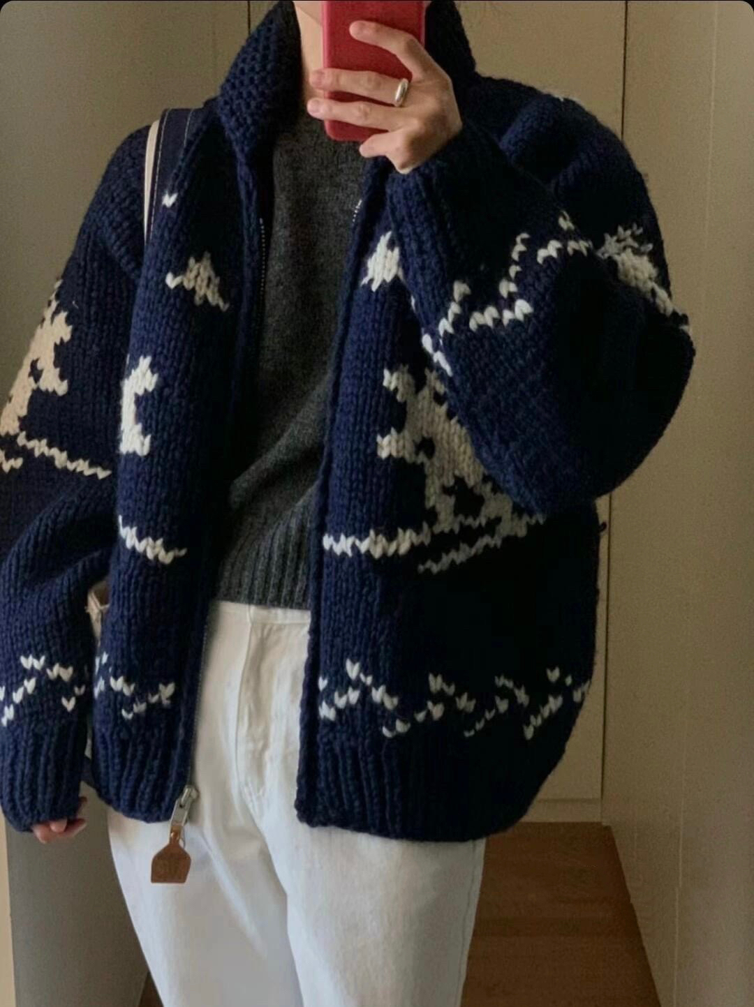 Danniel自制 深蓝滑雪 greasywool重磅手工毛衣 建议干洗