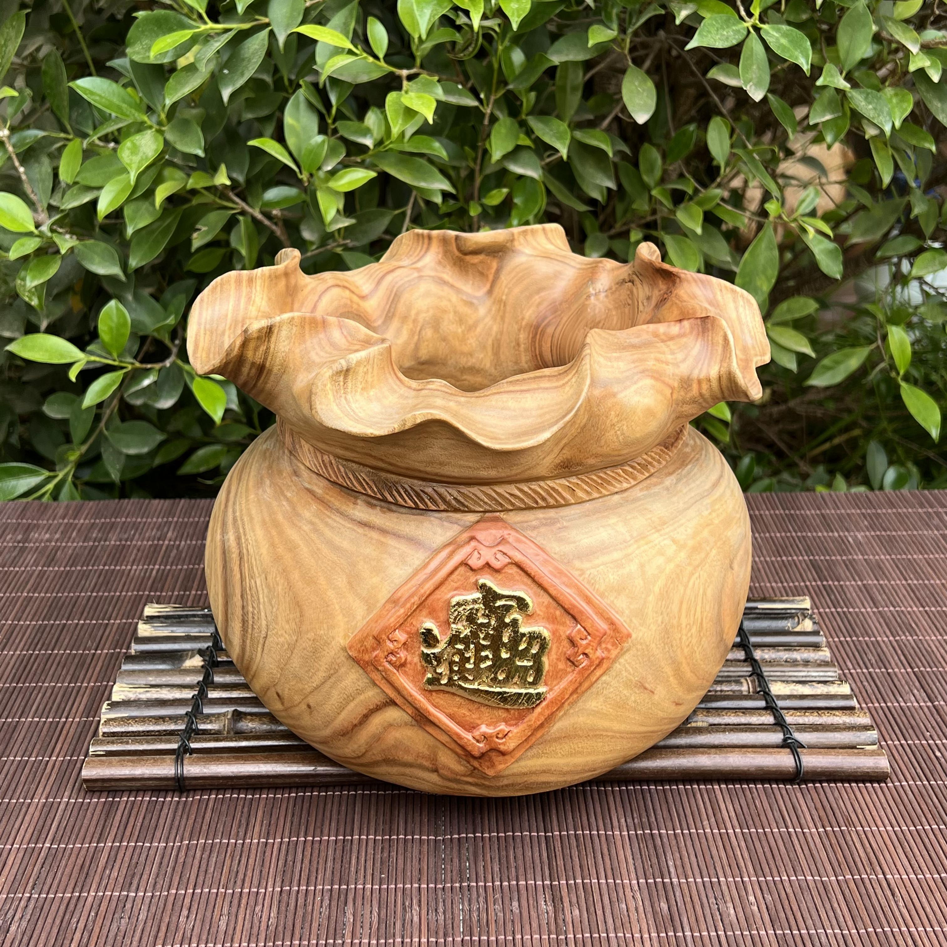 香樟木【福袋】手工实木聚宝盆设计师客厅创意摆件