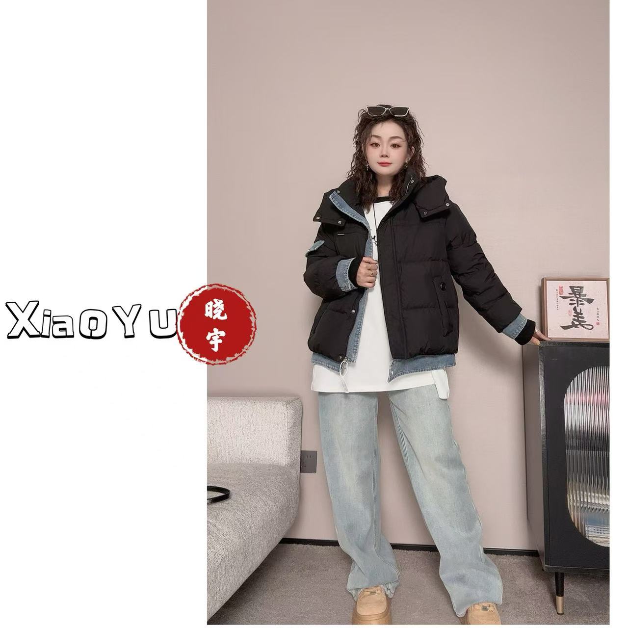 【No退换】瑕疵品 90新国标白鸭绒【大韩 拼牛仔羽绒服】72D 1352