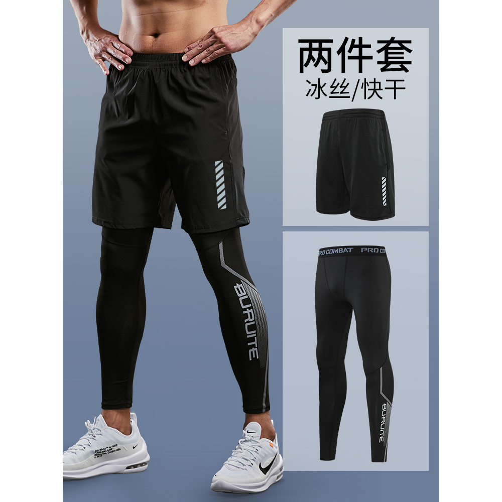 日本紧身裤男鲨鱼骑行打底健身短裤速干高弹运动套装跑步篮球训练