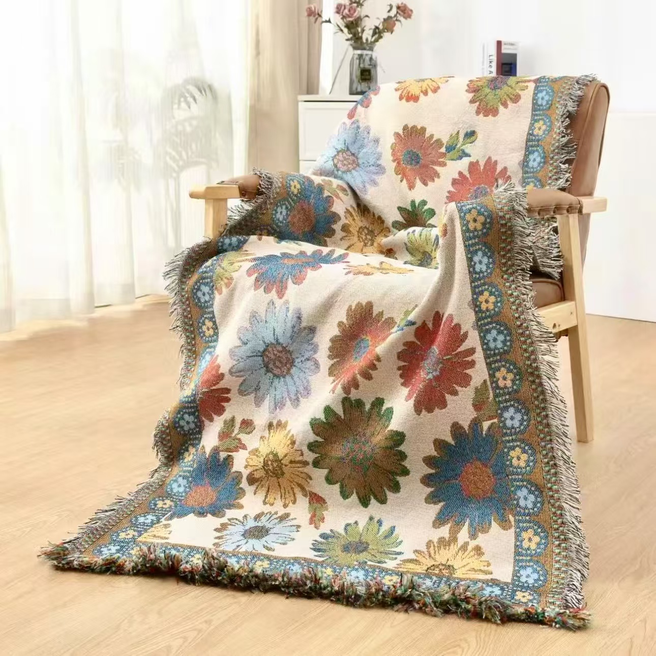 【向日葵90*90】沙发巾盖毯四季通用沙发垫ins防尘罩双面毯子沙发