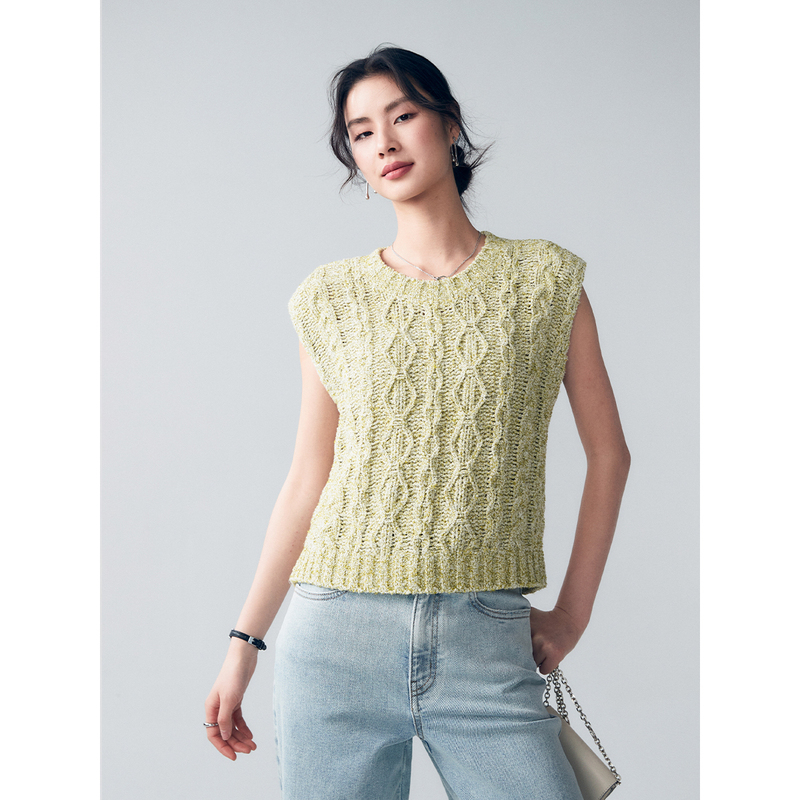 初棉别致镂空花针织马甲352699004