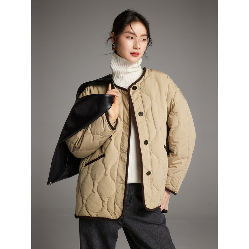 初棉【清仓羽绒】撞色灯芯绒质感百搭菱格保暖羽绒服 346615024 