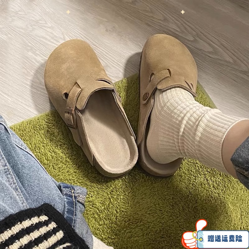 红蜻蜓牌懒人鞋勃肯鞋女2023新款秋厚底增高包头半拖鞋百搭一脚蹬