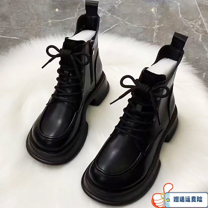 红蜻蜓牌软皮马丁靴女2023秋冬新款网红西部牛仔短筒百搭瘦瘦靴子