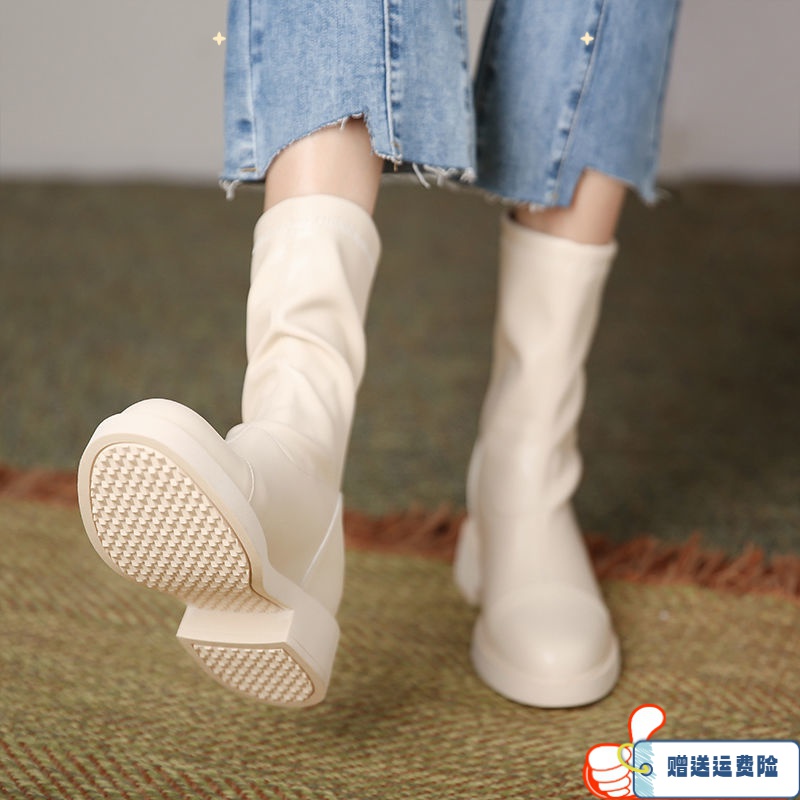 红蜻蜓牌瘦瘦靴2023春秋季新款单靴马丁靴子女中筒英伦风百搭短靴