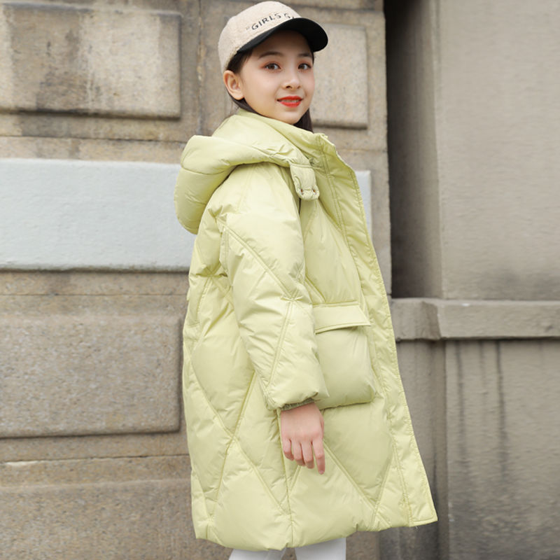 鸭鸭牌儿童羽绒衣2023冬季中长款中大童加厚连帽保暖韩版女童冬季