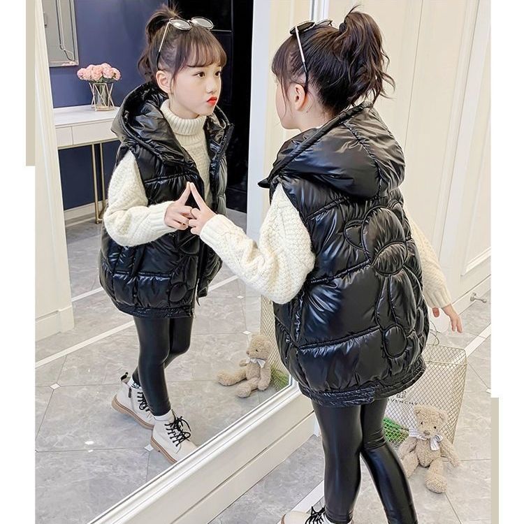 鸭鸭牌女童冬季马甲2023新款免洗加厚外穿中大童羽绒羽绒马夹连帽