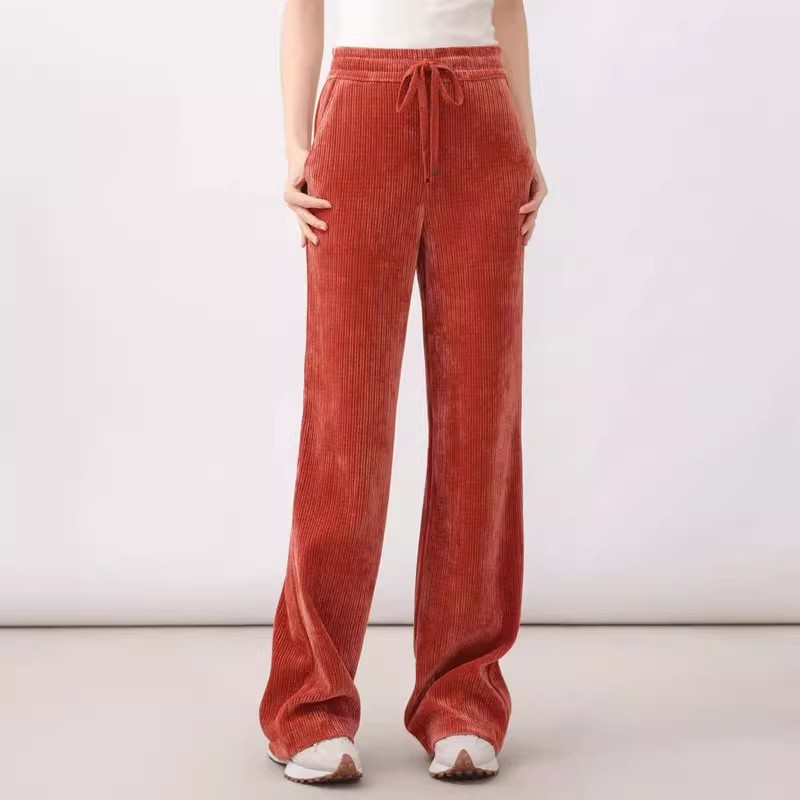 【商场同款】秋冬百搭抽绳宽松高腰雪尼尔直筒休闲裤阔腿裤110028