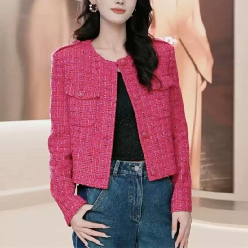 【商场同款正品】秋冬新款百搭红色小香风短款外套袁衣都舍轻奢