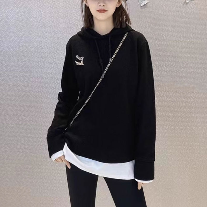 【商场同款】秋冬季宽松休闲连帽抽绳长袖加绒毛呢卫衣袁衣都舍上衣