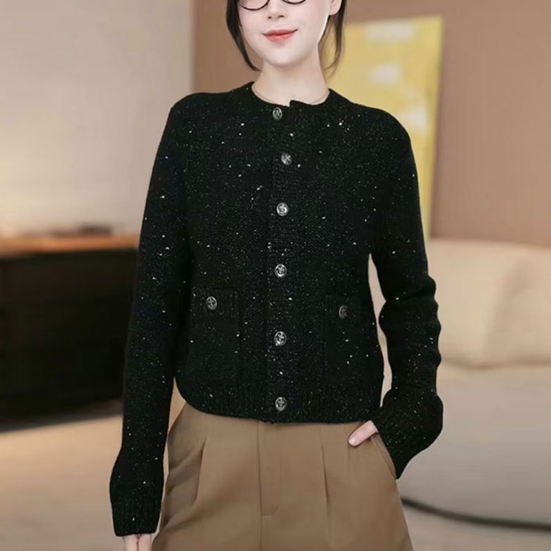 【商场同款】秋冬百搭细闪小香风圆领针织开衫外套1499256