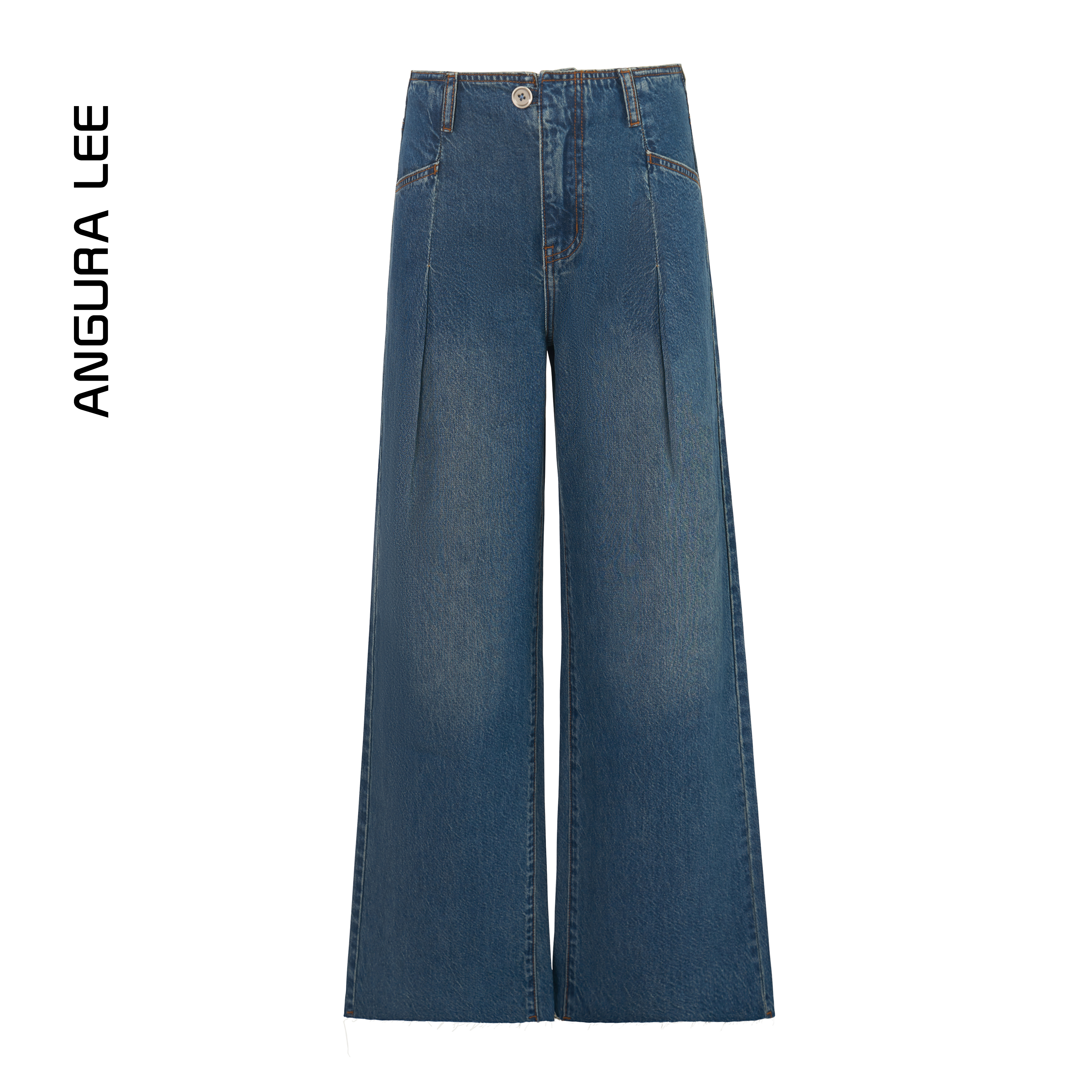 Angura Lee春季压褶复古百搭显瘦高腰窄版直筒牛仔裤AWD52P1019M