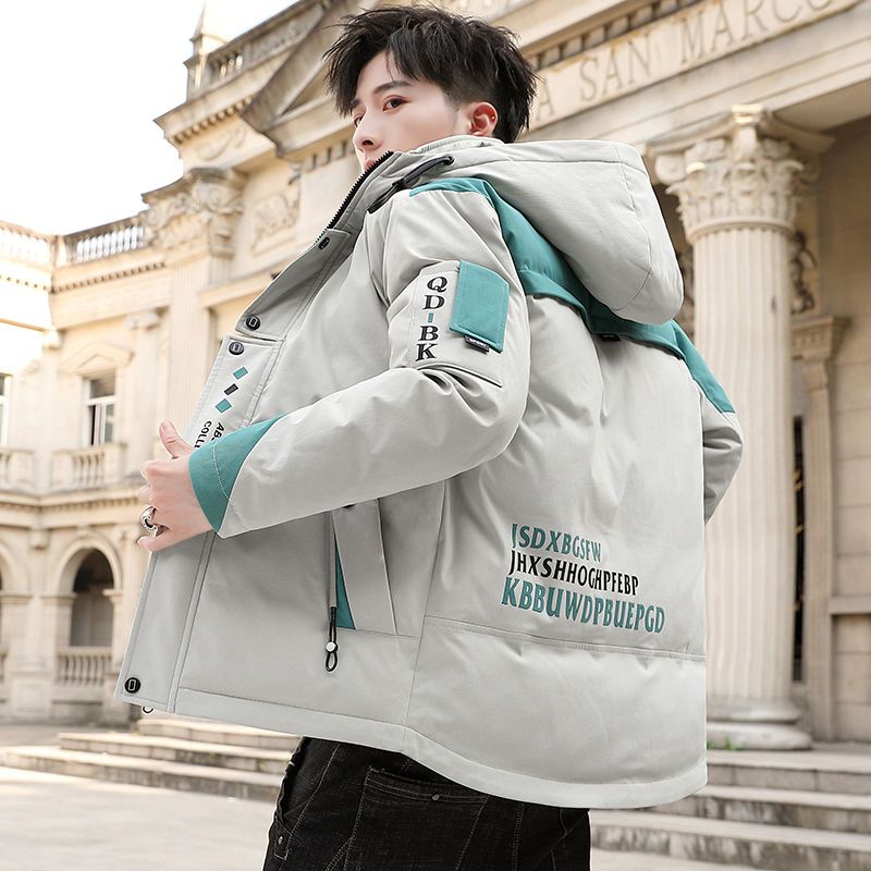 羽绒服羽绒服男新款连帽青少年初中高中生冬季学生工装加厚h
