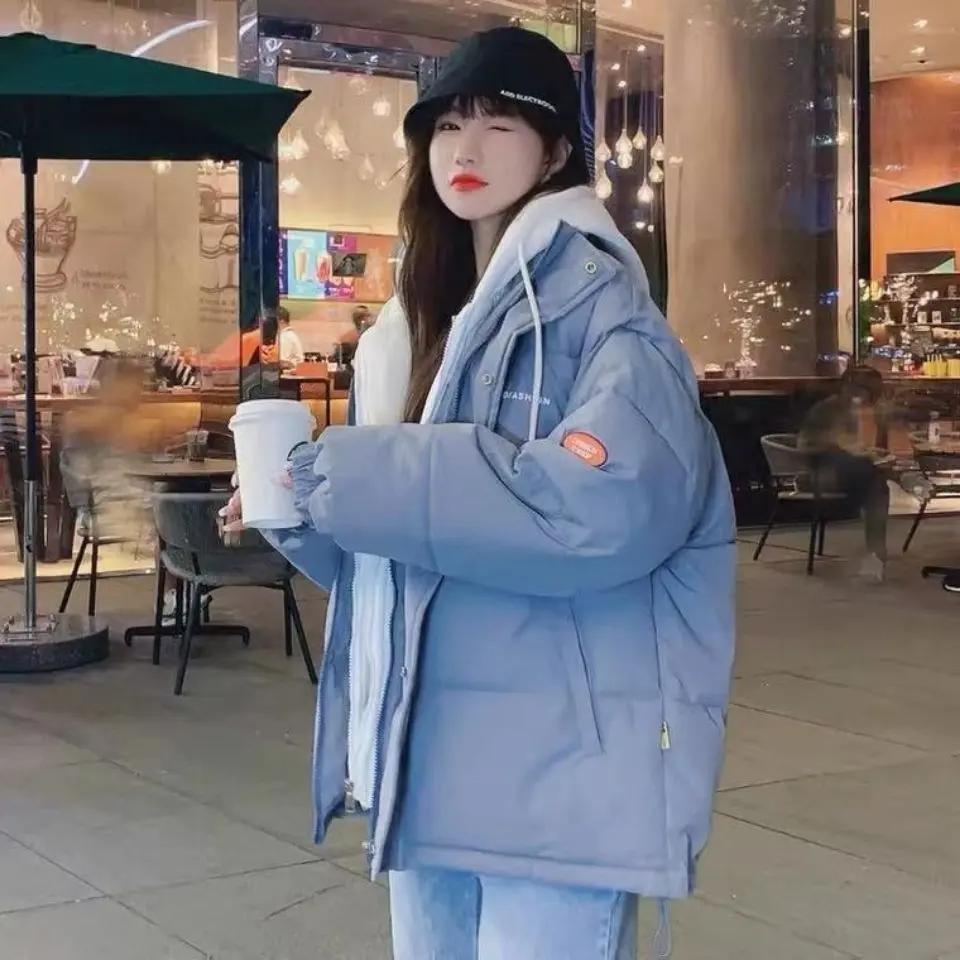 羽绒服女2023冬季新款假两件学生韩版宽松棉衣面包服棉袄in