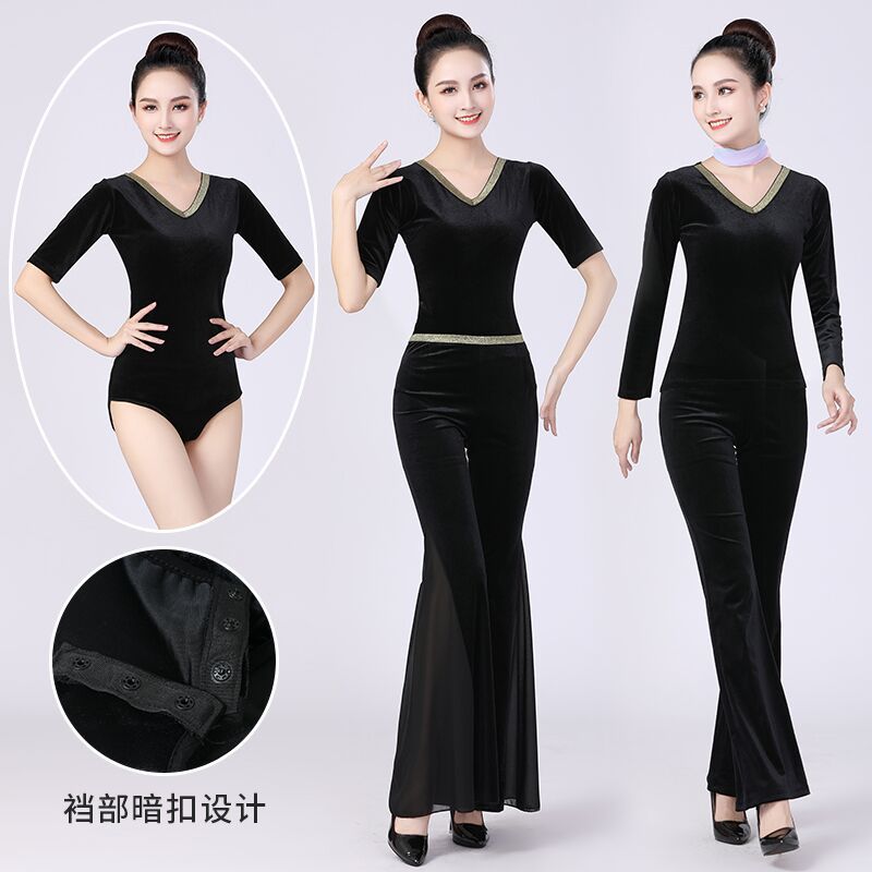 金丝绒秋冬形体衣修身礼仪服女2025新款古典舞蹈瑜伽训练功服套装