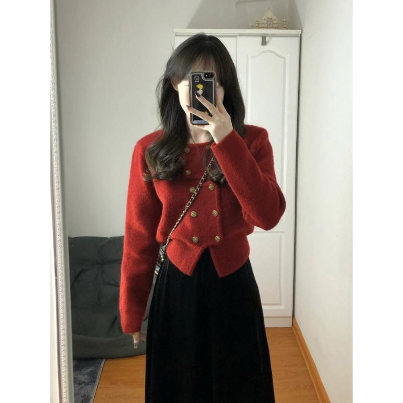 秋季2023年新款设计感交叉气质显瘦小香风毛衣外套针织开衫上衣女