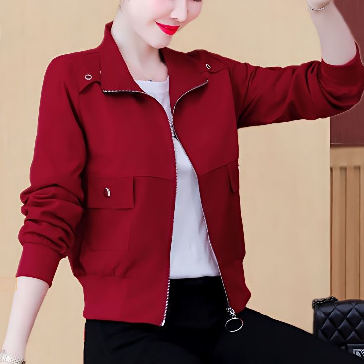 加绒/不加绒秋冬新款立领外套女休闲棒球服洋气短外套夹克衫上衣