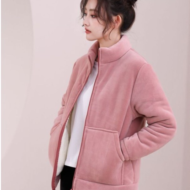 女款海豚绒加绒拉链时尚运动风保暖套装