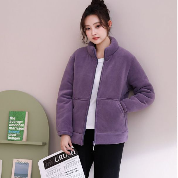 （ 单件 ）拉链海豚絾加絾时尚运动风保暖家居服外套上衣