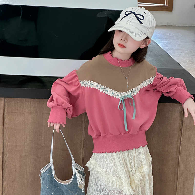 女童秋款卫衣2024拼色浅秋穿搭长袖中大童6-12岁15岁韩版时髦潮款