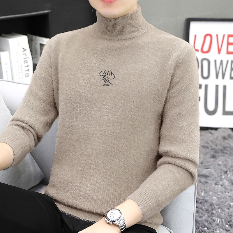 时尚帅气百搭打底衫男士毛衣针织衫时尚加绒加厚保暖修身高领毛