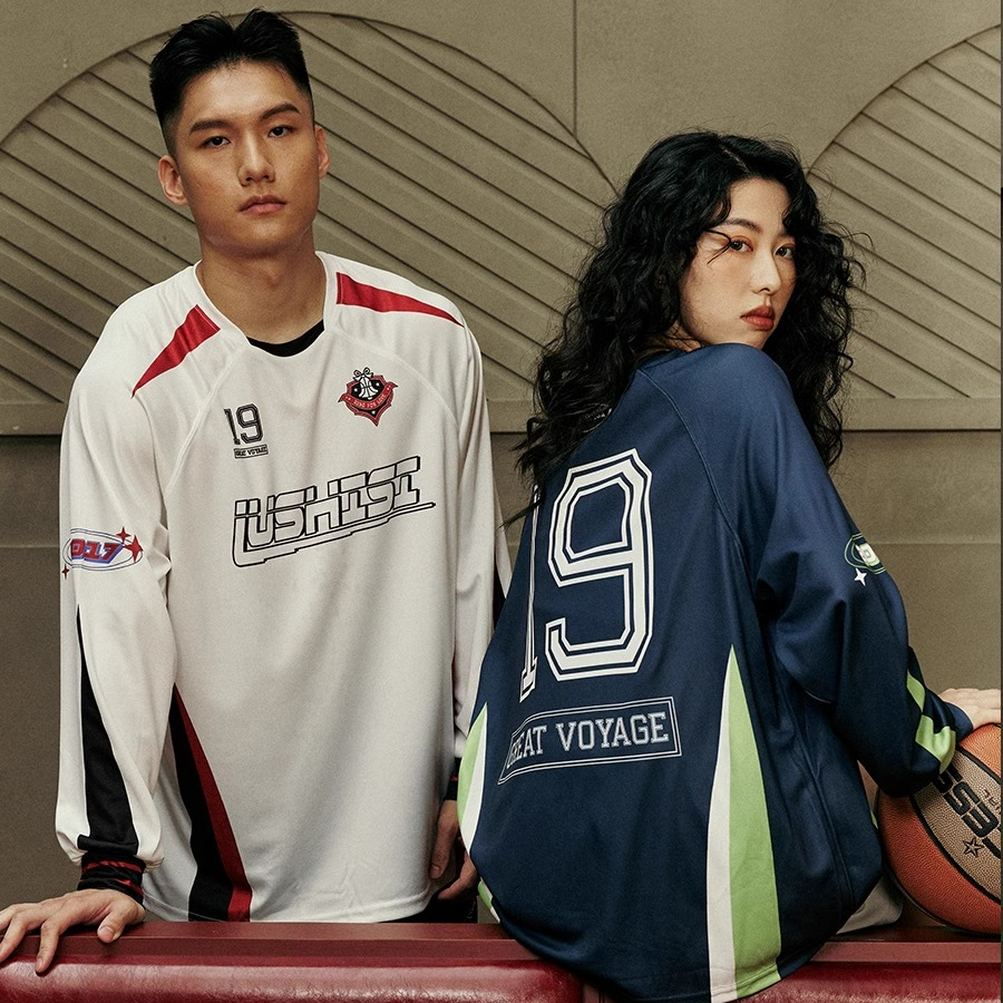 LUSHISI[融合]美式投篮服足球训练服骑行服运动t恤拼接复古赛车服