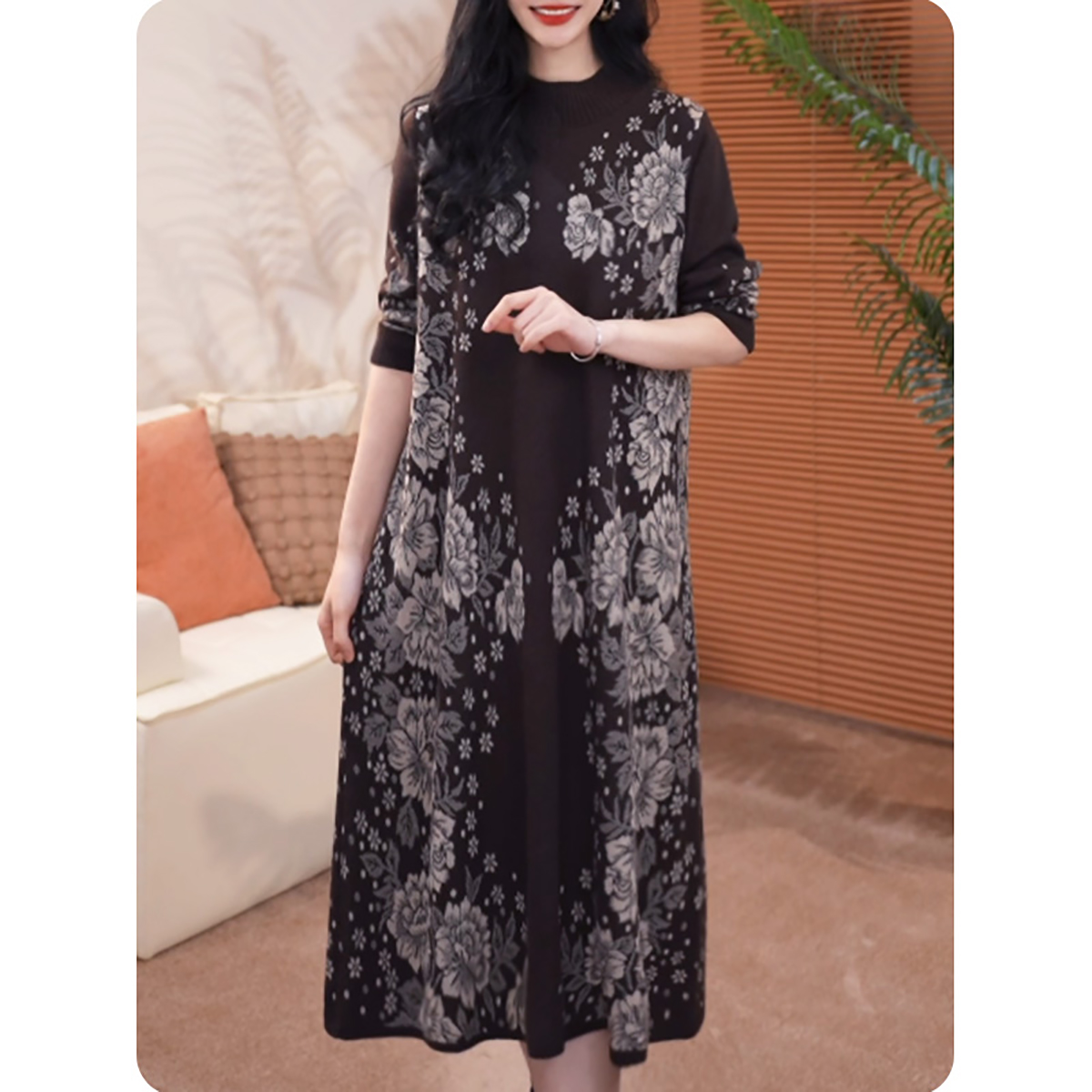 [TL4]牡丹新品女士连衣裙提花时尚女装优雅长裙6L0224231