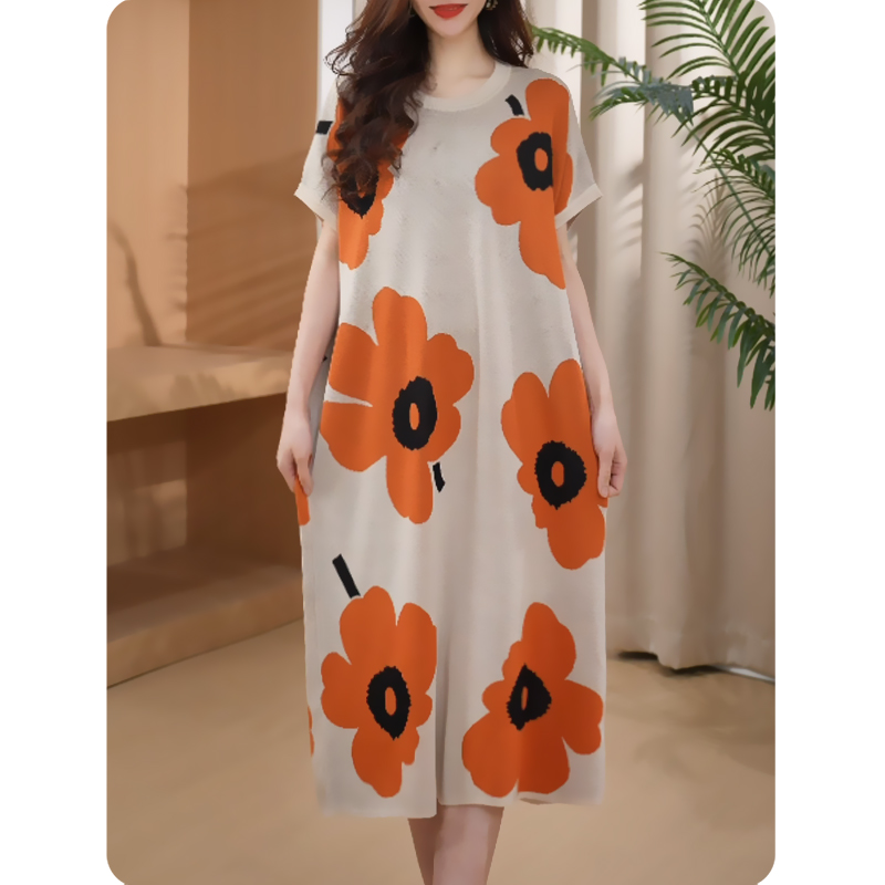 [TL2]花朵新品女士宽松连衣裙中长款休闲女装24L165168