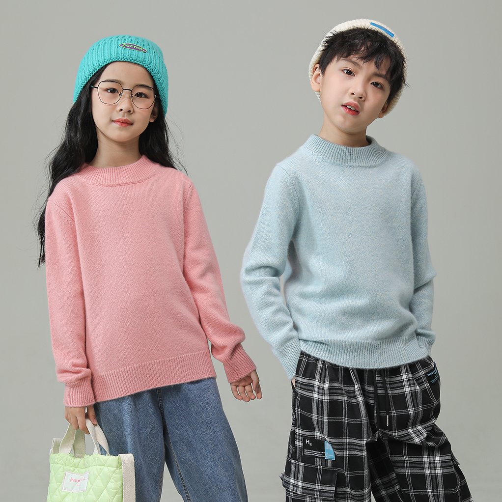 【100山羊绒】加厚儿童纯羊绒衫半高圆领男童女童保暖打底衫毛衣