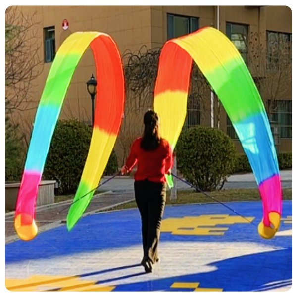  【厂家直销】轻盈飘逸彩绸舞长绸舞中老年广场舞健身运动红彩绸