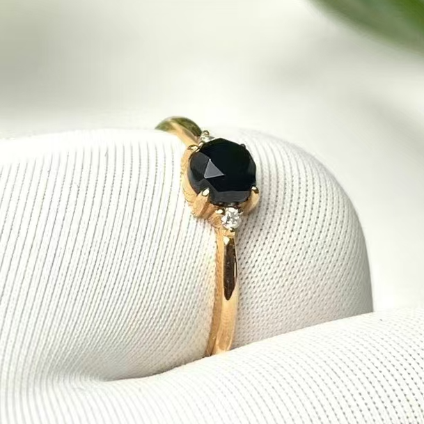 墨中翠 缅甸A货正品 18k金镶嵌女款蛋面戒指 简约 时尚 百搭