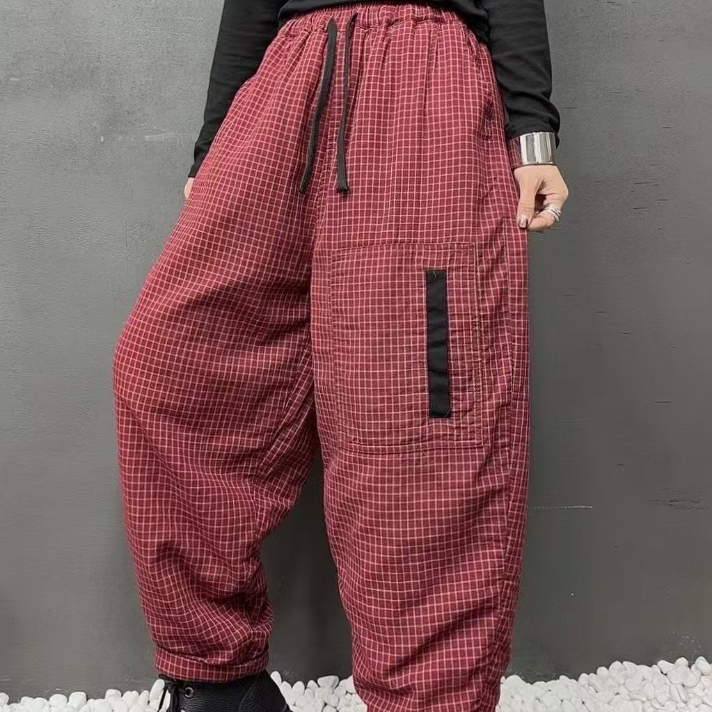 棉麻复古休闲加棉哈伦裤