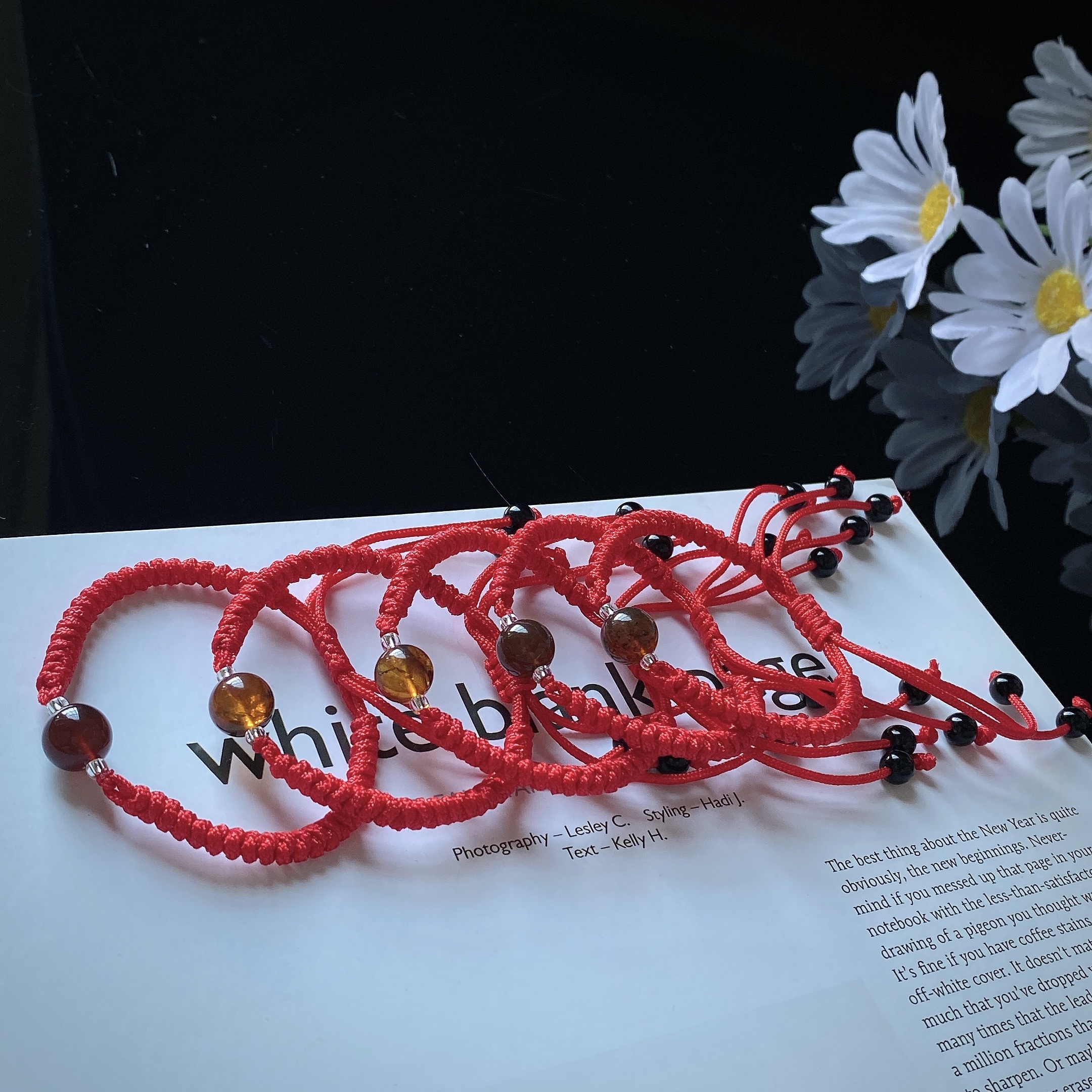 2888/ZY888-196琥珀手绳手工磨珠子 单珠手绳/多样发/1件