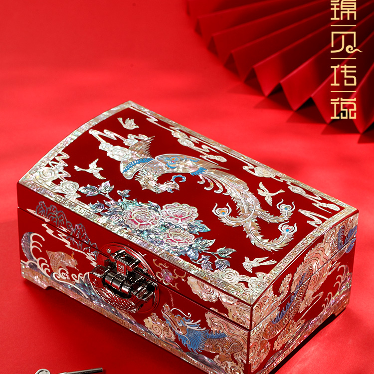 【锦贝传说】螺钿工艺龙腾凤舞翻盖精致礼物生日结婚镶螺钿首饰盒