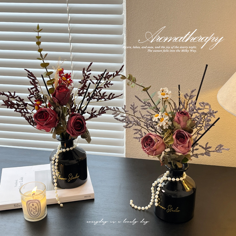 高级感小众无火香薰摆件仿真花餐桌花摆设仿干花室内持久留香香水