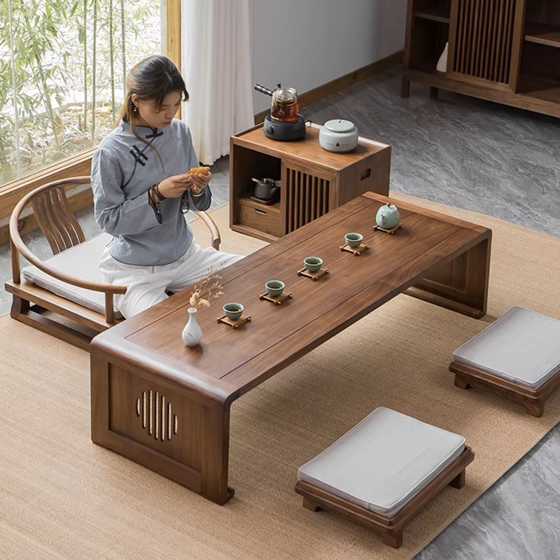 榻榻米茶桌禅意茶几日式小桌子飘窗炕桌新中式实木阳台矮桌椅组合