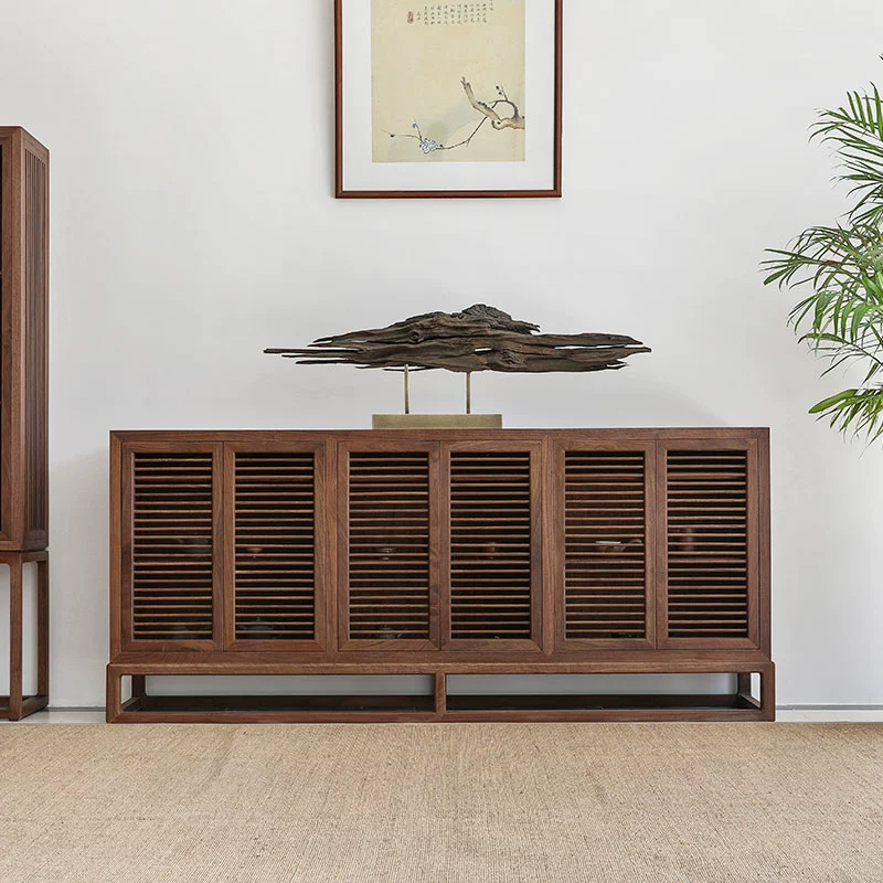 新中式实木餐边柜老榆木电视柜黑胡桃木鞋柜玄关柜茶室家具