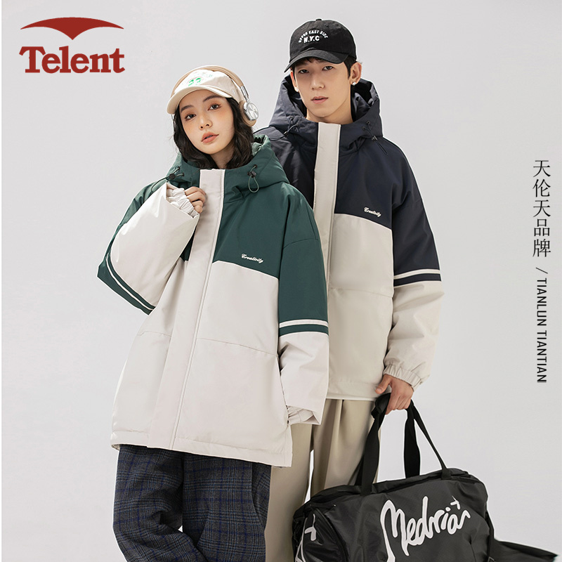 秋冬连帽棉服 情侣款拼接拼色休闲宽松版防风防水保暖棉衣外套