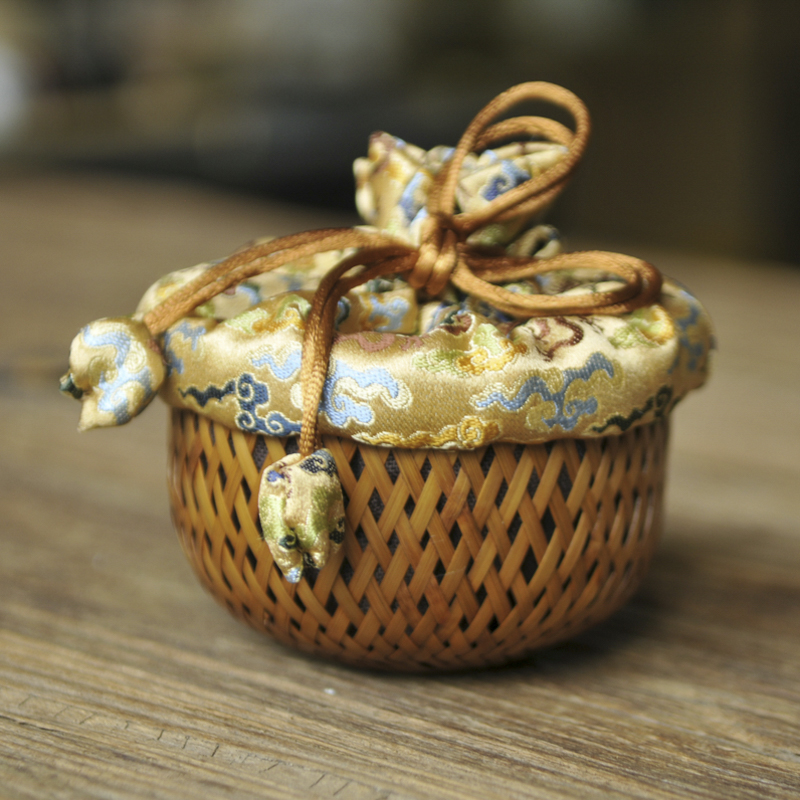 【细物慢造】大松果-大漆宋锦杯笼大+惜竹葫芦杯（ZH238）