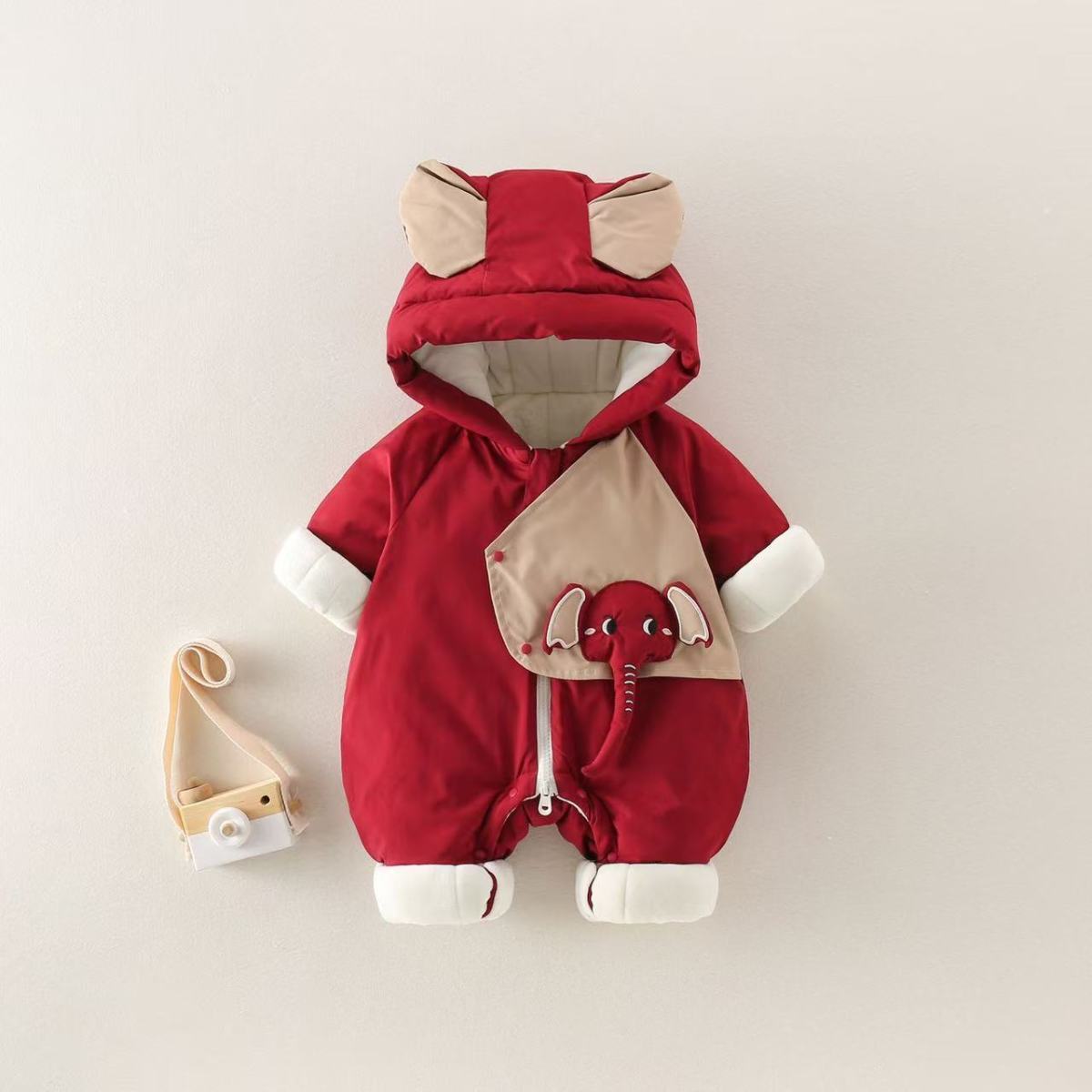 秋冬季新生儿婴儿连帽连体衣加厚棉袄外出服抱衣套装宝宝保暖棉服