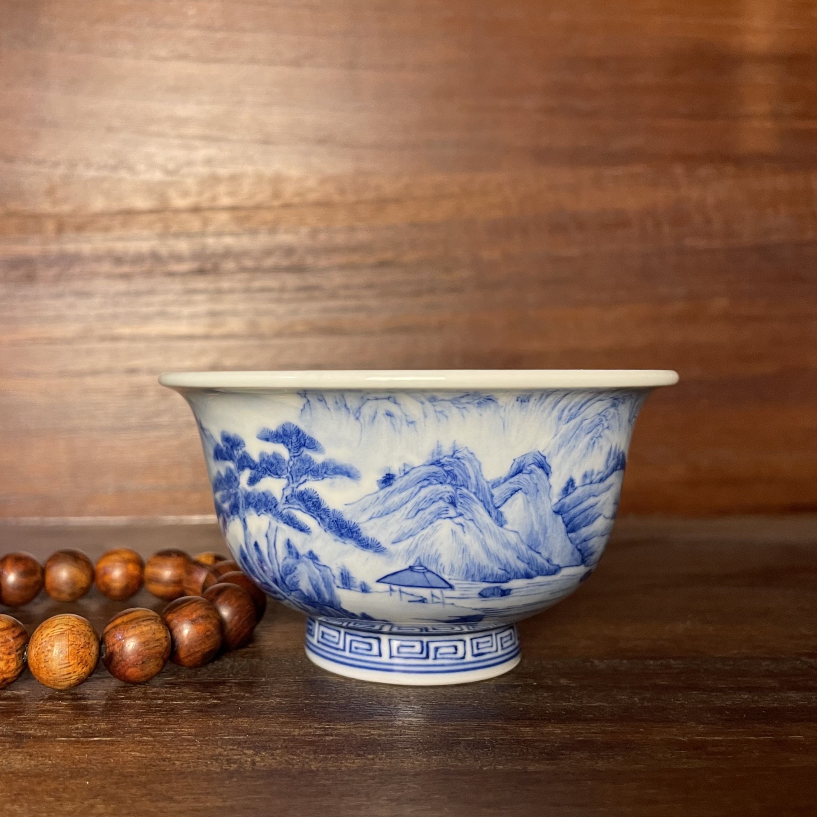 景德镇陶瓷 全手工陶瓷青花全手绘压手杯山水杯茶杯主人杯