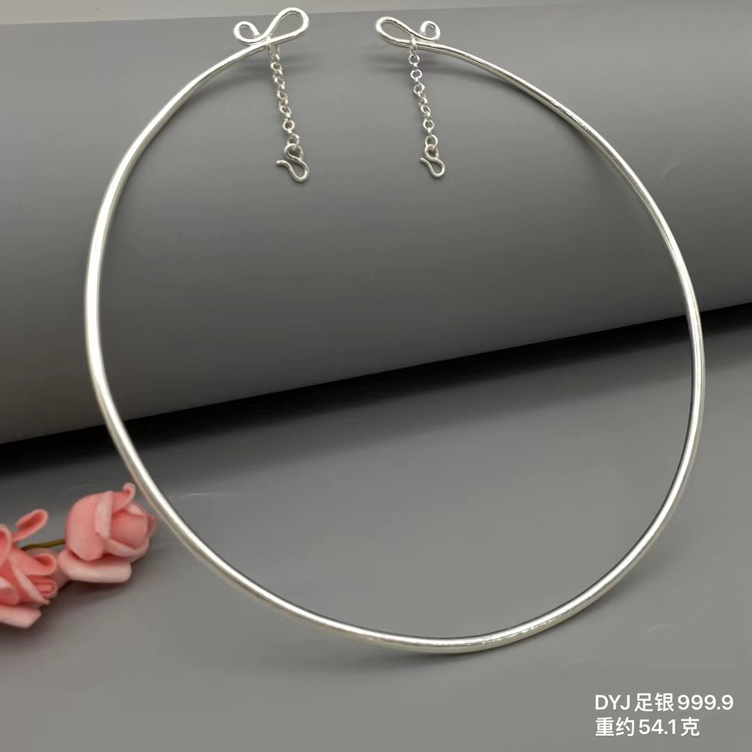 足银银制品 足银999项圈 纯银民族风项链素圈