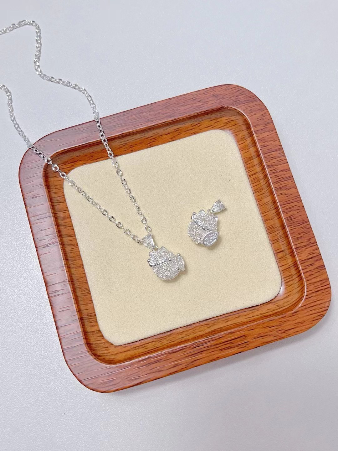 坠链均足银 足银招财猫吊坠 套链 纯银简约百搭