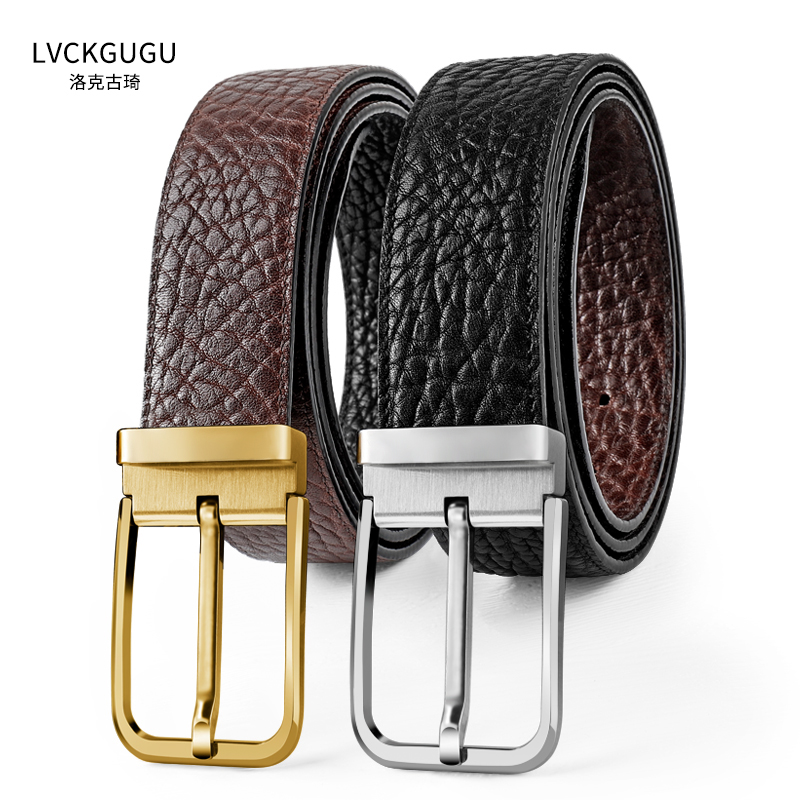 非洲头层牛皮百搭男士皮带真皮钨钢针扣腰带男裤腰带高档潮流风